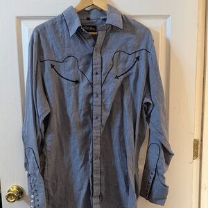 Women's Blue Western White Horse Embroidered Shirt